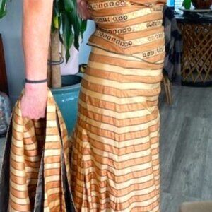 Vintage Kathryn Dianos Silk and Satin Skirt with Train, Bandeau and Wrap